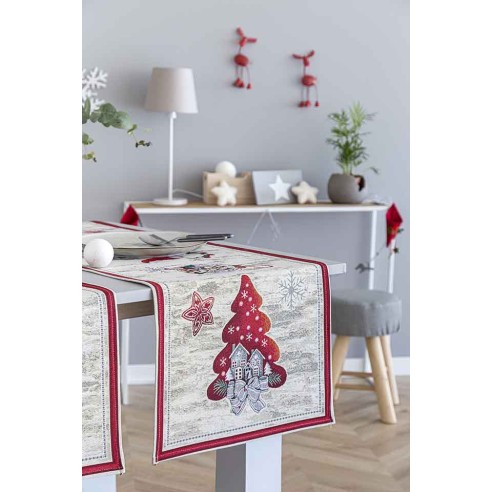 Camino de mesa de tejido jacquard  con Gnomos Navideños. 40x135 GNOMOS