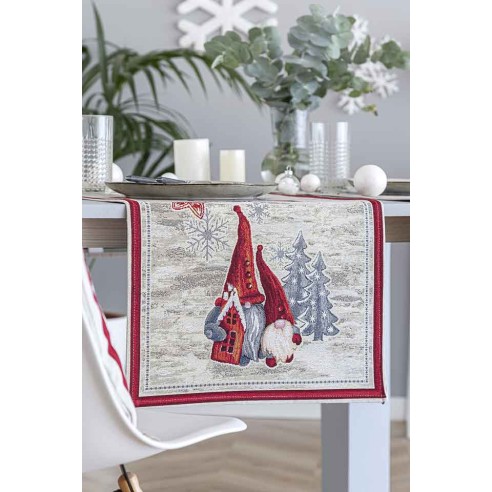 Jacquard table runner with Christmas Gnomes. 40x135 GNOMOS