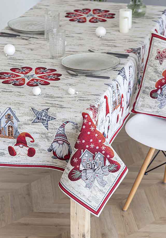 Jacquard tablecloth with Christmas Gnomes GNOMOS