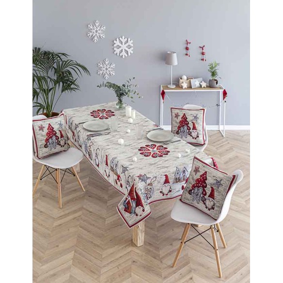 Jacquard tablecloth with Christmas Gnomes GNOMOS