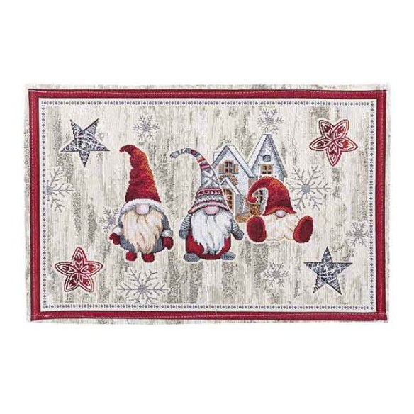 Jacquard placemat set with Christmas Gnomes. 30x45 GNOMOS