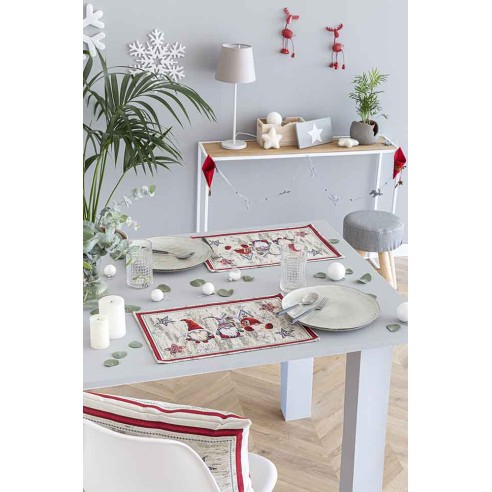 Set individual de mesa de tejido jacquard con Gnomos Navideños. 30x45 GNOMOS