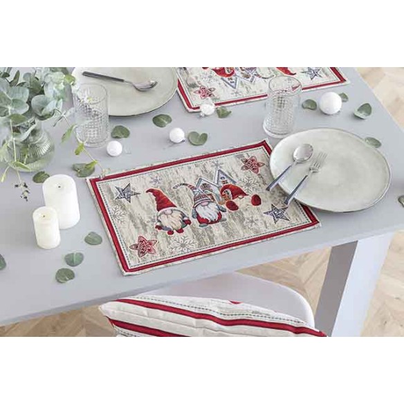 Jacquard placemat set with Christmas Gnomes. 30x45 GNOMOS