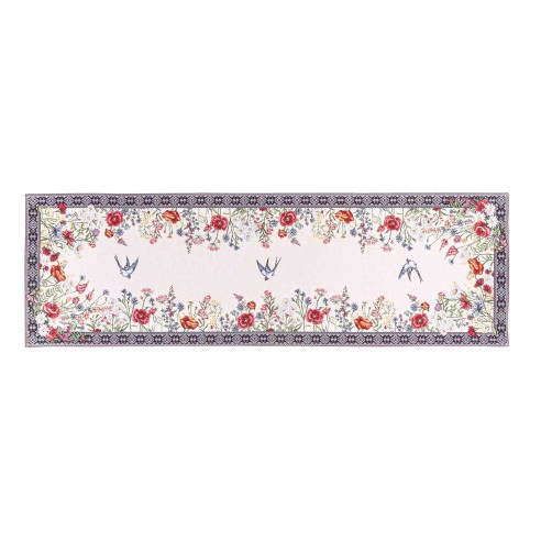 Jacquard table runner with flowers and swallows. 40x135 CHAMOMILLE