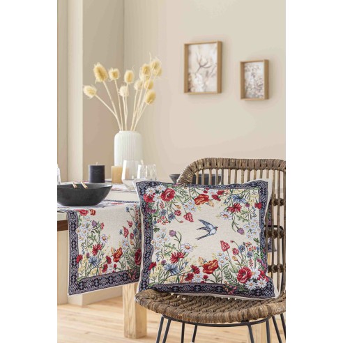 Cojin Jacquard con flores y golondrina 45x45 CHAMOMILLE