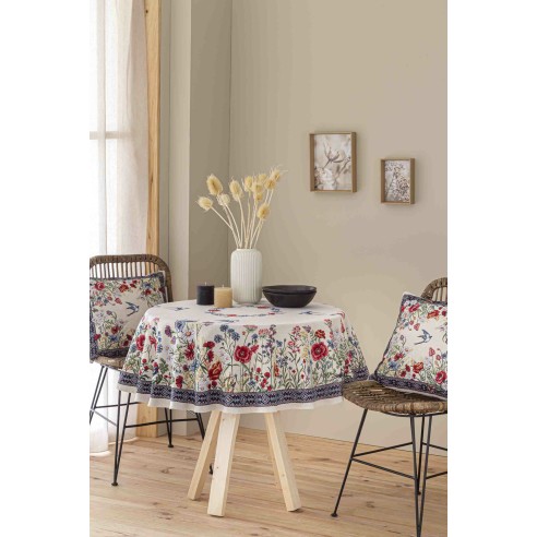 Jacquard tablecloth with flowers and swallows CHAMOMILLE