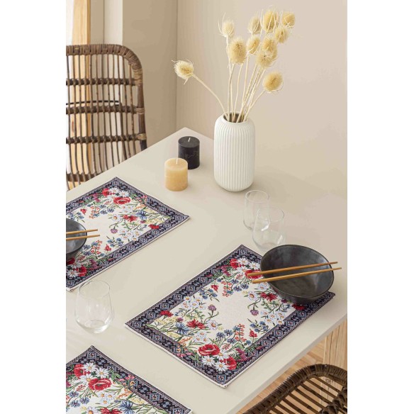 Jacquard placemat set with wildflowers. 30x45 CHAMOMILLE