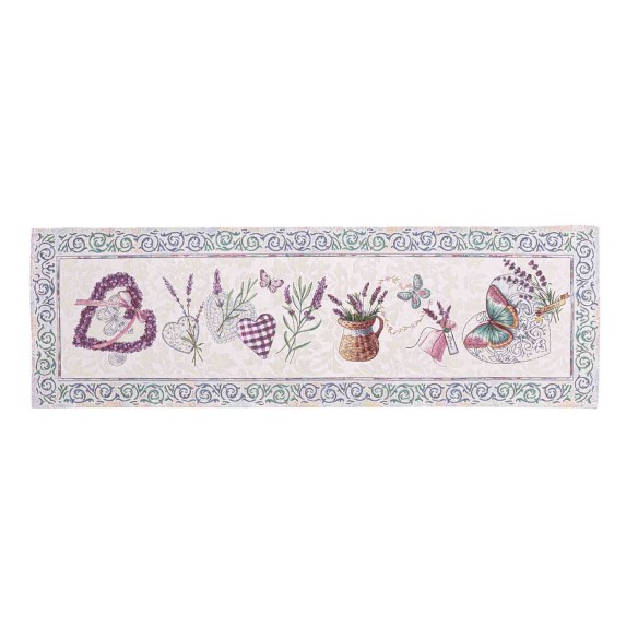 Camino de mesa de tejido Jacquard con flores lavanda. 40x135 LAVANDER