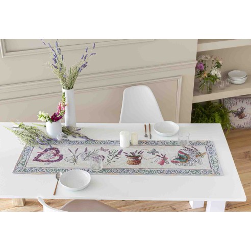 Camino de mesa de tejido Jacquard con flores lavanda. 40x135 LAVANDER