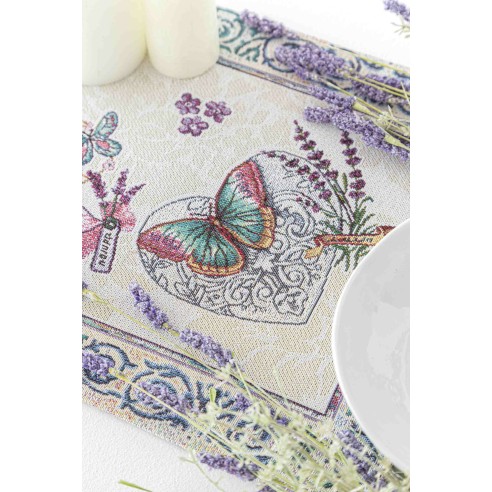 Camino de mesa de tejido Jacquard con flores lavanda. 40x135 LAVANDER