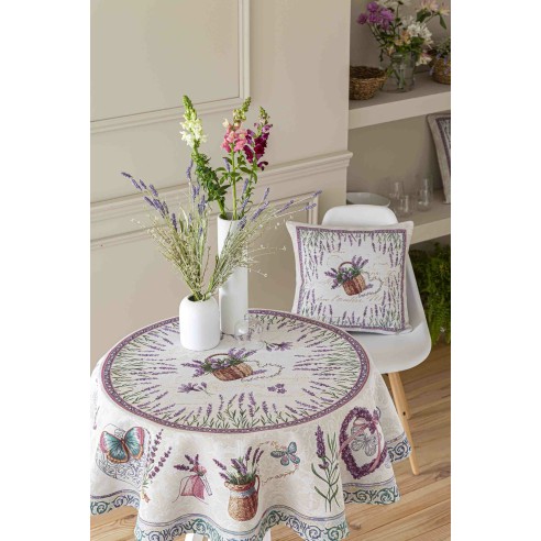 Jacquard tablecloth with lavender flowers LAVANDER