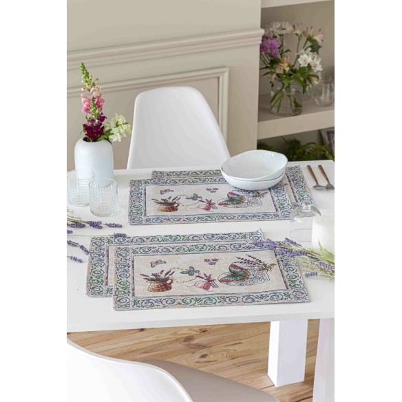 Jacquard placemat set with lavender flowers 30x45 LAVANDER