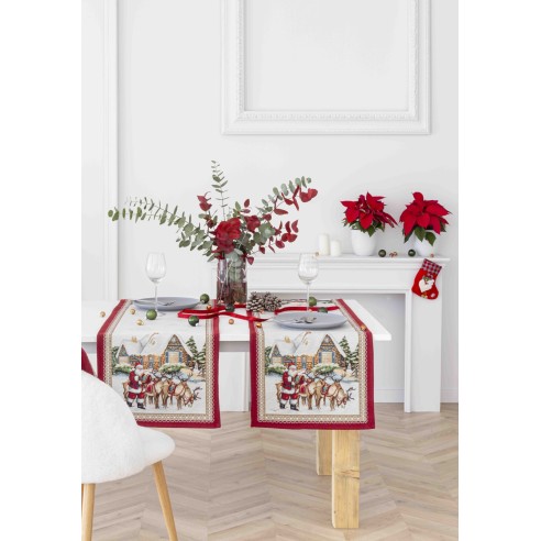 Jacquard table runner with Santa Claus and Reindeer. 40x135 FROSTY
