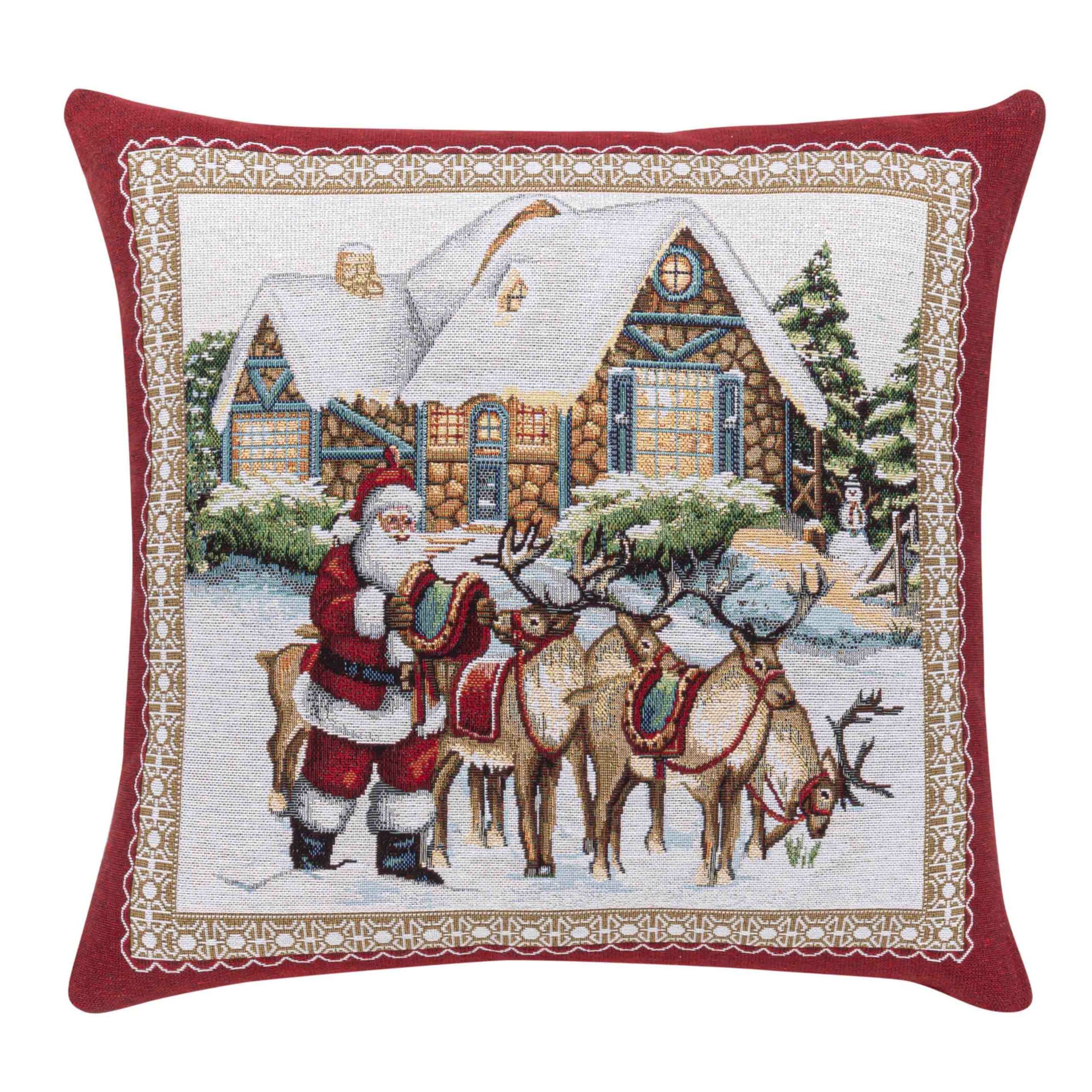 Red Jacquard cushion with Santa Claus and Reindeer. 45x45 FROSTY