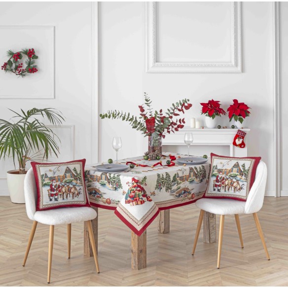 Red Jacquard cushion with Santa Claus and Reindeer. 45x45 FROSTY