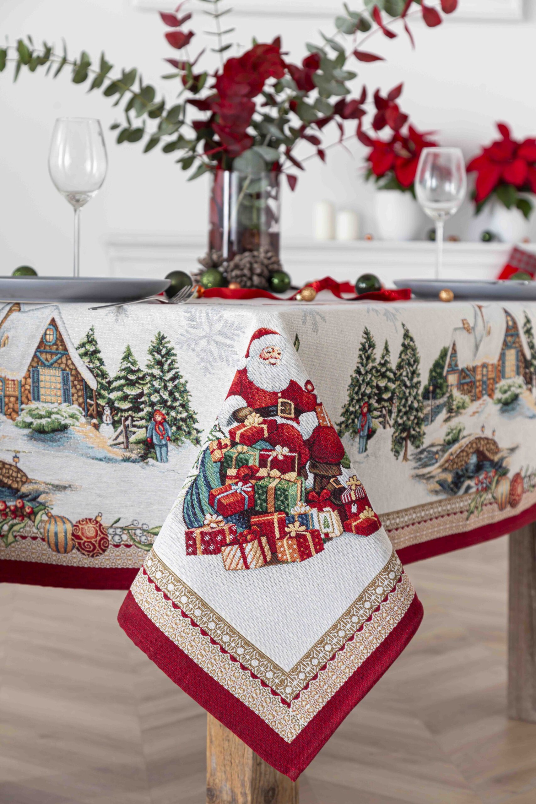 Mantel de mesa de tejido Jacquard con Papa Noel y reno FROSTY