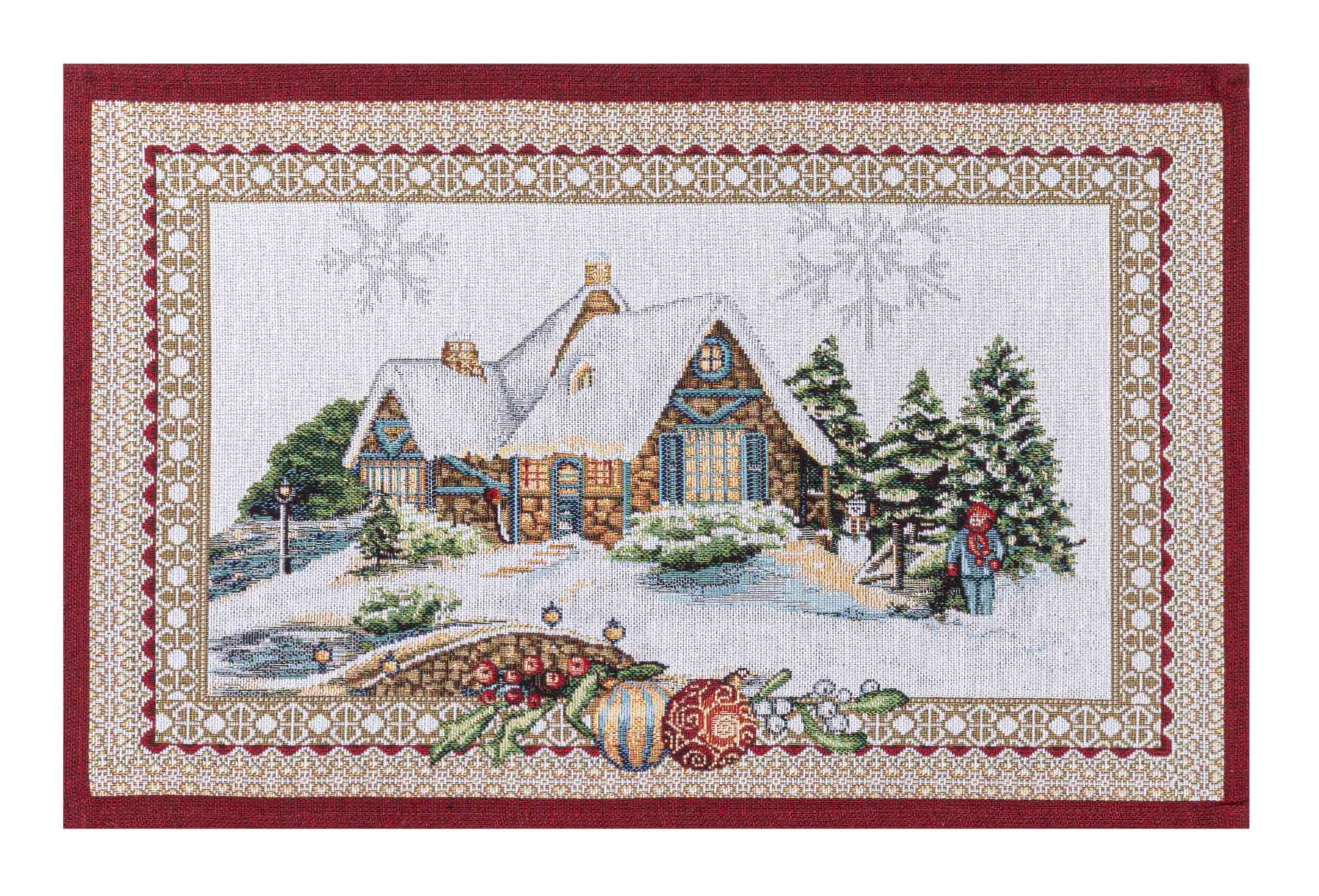 Set individual de mesa de tejido jacquard con Papa Noel y reno. 30x45 FROSTY