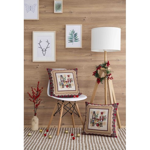 Cojin Jacquard con Cascanueces y cuadros rojos. 45x45 TAMBURELLI