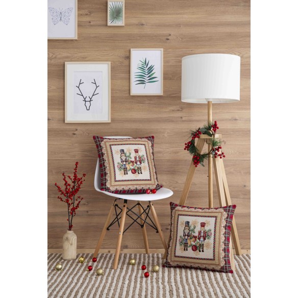 Jacquard cushion with Nutcracker and red checks. 45x45 TAMBURELLI