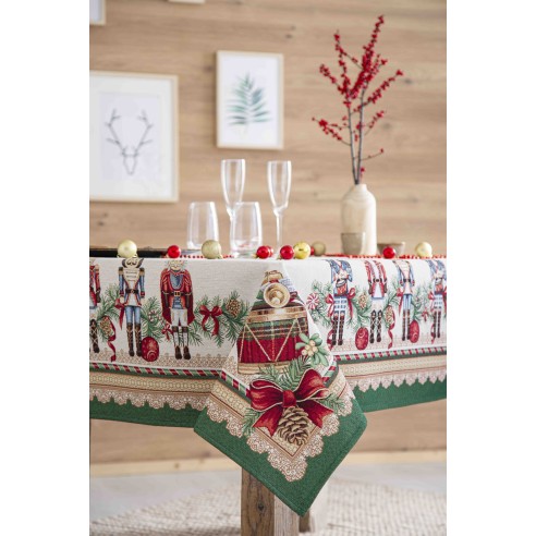 Mantel de mesa de tejido Jacquard con Soldado Cascanueces. TAMBURELLI