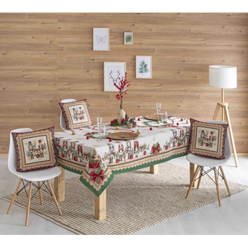 Mantel de mesa de tejido Jacquard con Soldado Cascanueces. TAMBURELLI