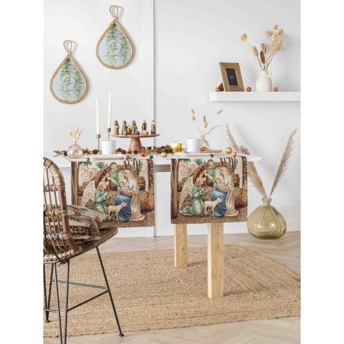 Jacquard table runner with Adoration. 40x135 HOLY FAMILY