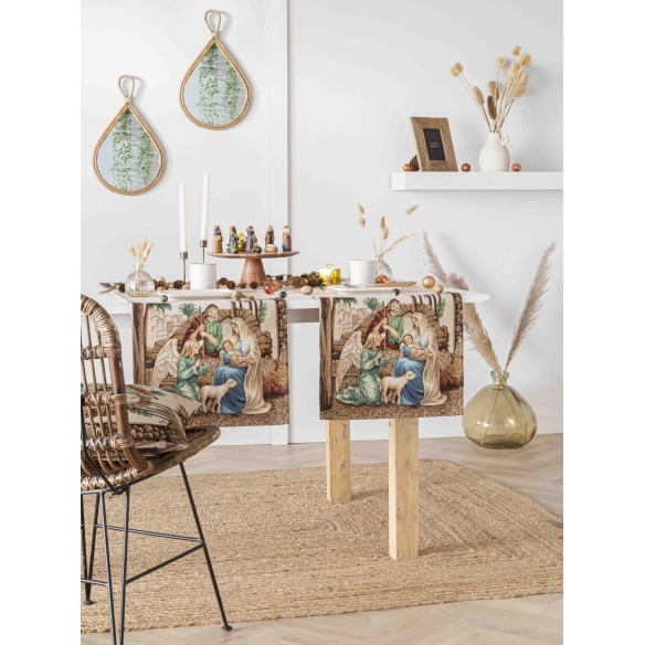 Jacquard table runner with Adoration. 40x135 HOLY FAMILY