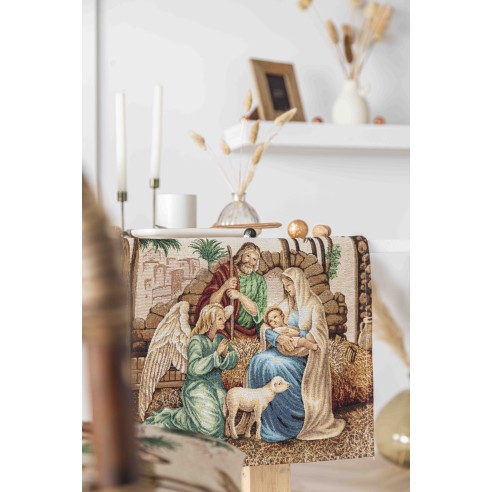 Jacquard table runner with Adoration. 40x135 HOLY FAMILY