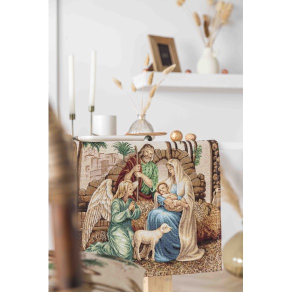 Jacquard table runner with Adoration. 40x135 HOLY FAMILY