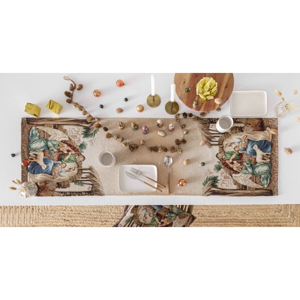 Jacquard table runner with Adoration. 40x135 HOLY FAMILY