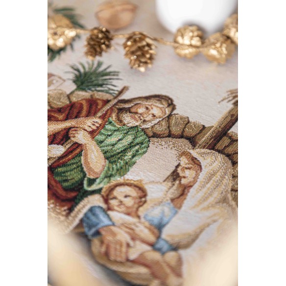 Jacquard table runner with Adoration. 40x135 HOLY FAMILY