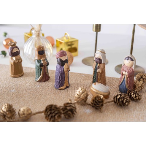 Mantel de mesa de tejido Jacquard con la Adoracion. SAGRADA FAMILIA