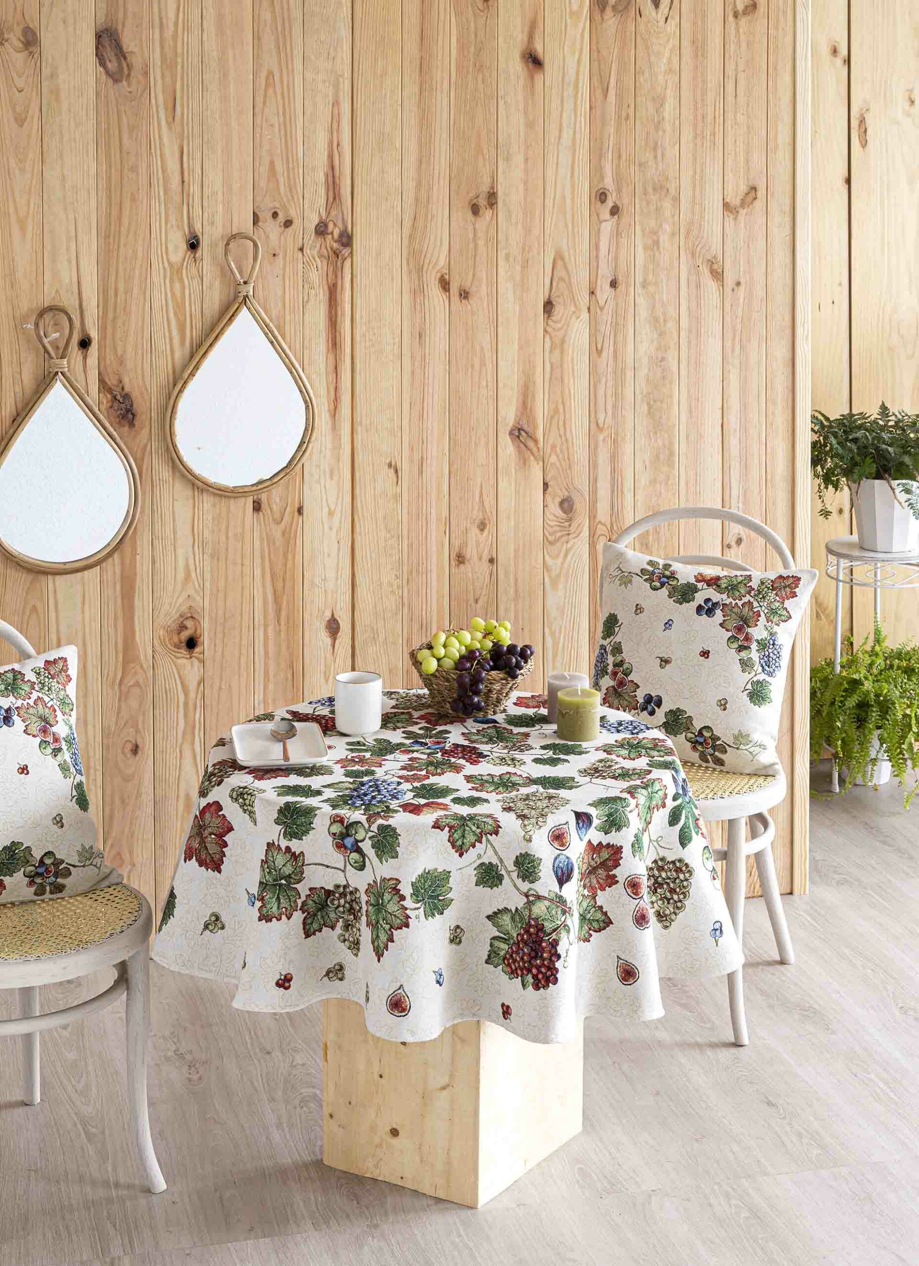 Mantel de mesa de tejido jacquard con hojas de parra