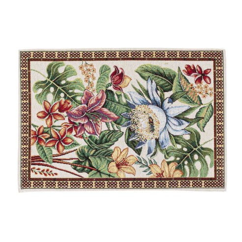 Set individual de mesa de tejido Jacquard  con flor fondo beig. 30x45 LOTUS.