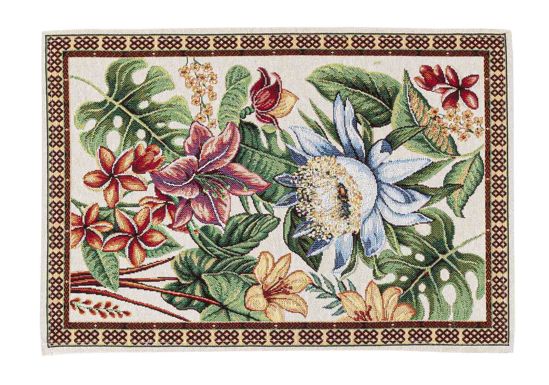 Set individual de mesa de tejido Jacquard  con flor fondo beig. 30x45 LOTUS.