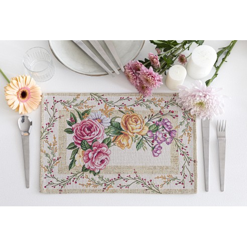 Jacquard placemat set with flowers and beige background 30x45 Xana
