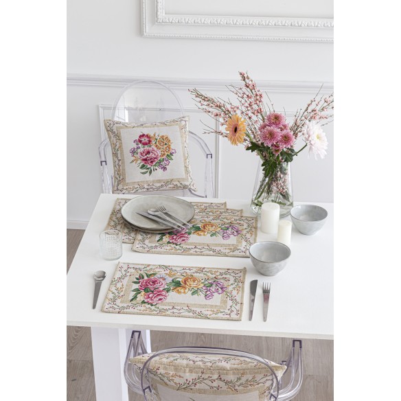 Jacquard placemat set with flowers and beige background 30x45 Xana