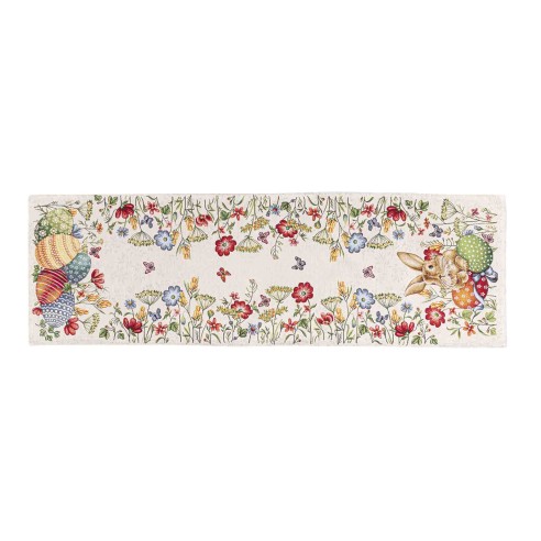 Camino de mesa de tejido jacquard con conejo y huevos de pascua. 40x135 EGGS