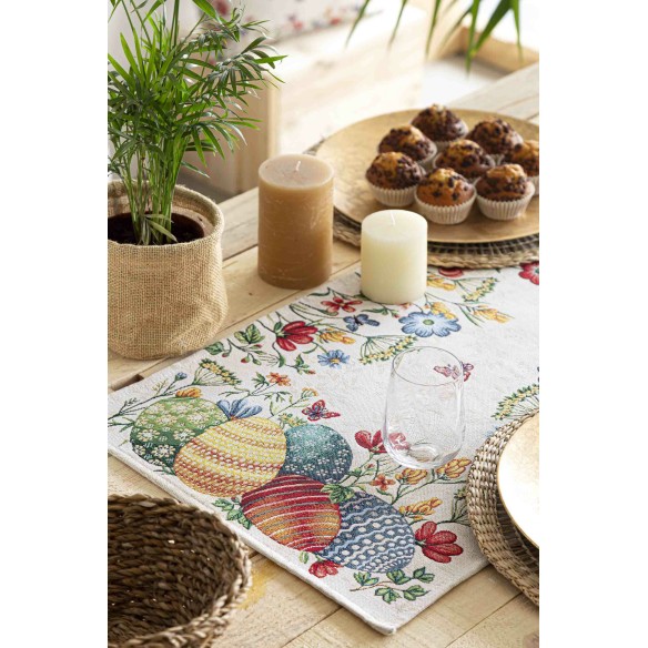 Jacquard table runner with rabbit and Easter eggs. 40x135 EGGS