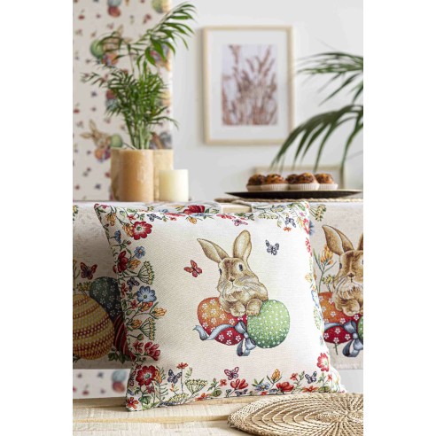 Cojin Jacquard con conejo y huevos de pascua 45x45 EGGS