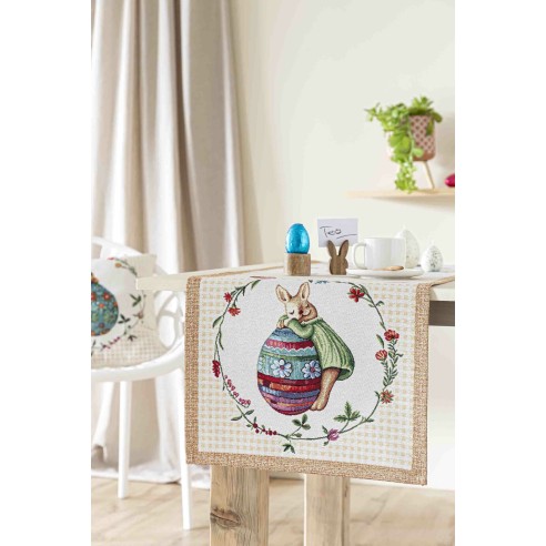 Camino de mesa de tejido jacquard con conejos y huevos de pascua. 40x135 HOP