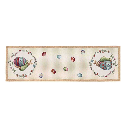 Jacquard table runner with rabbits and Easter eggs. 40x135 HOP