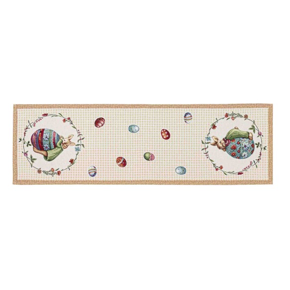 Jacquard table runner with rabbits and Easter eggs. 40x135 HOP