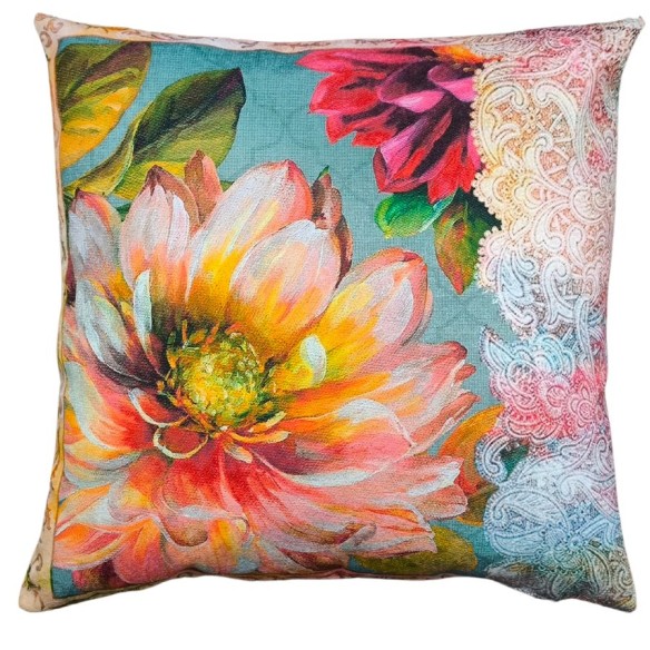 Printed cushion with watercolor flowers 45x45 CIRCE