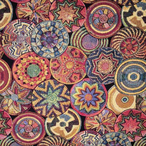 Jacquard fabric SUMATRA with multicolored mandalas. Width 140
