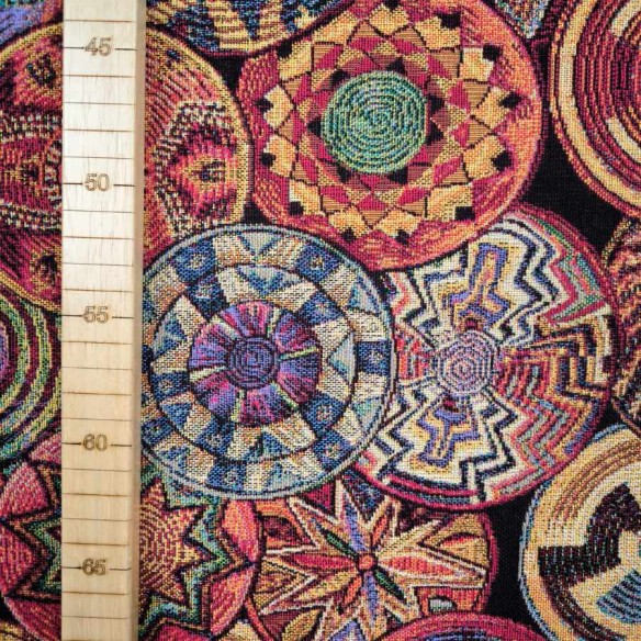 Jacquard fabric SUMATRA with multicolored mandalas. Width 140