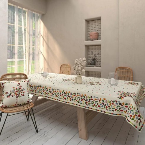 Mantel Beige Árbol de la Vida en Tejido Jacquard