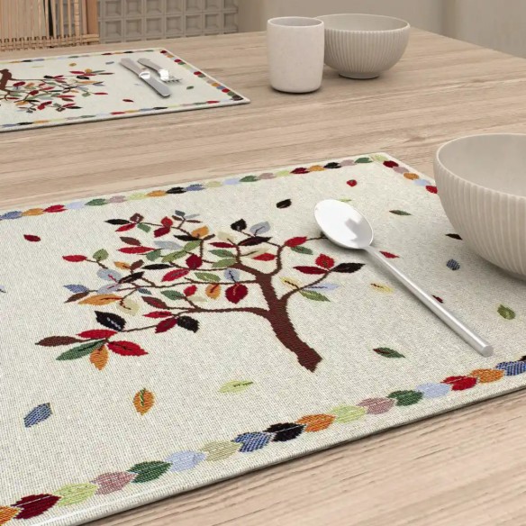 Mantel Individual Beige Árbol de la Vida 30x45 cm en Tejido Jacquard