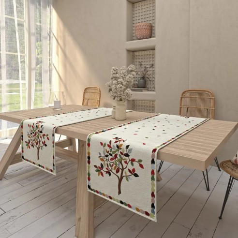 Camino de Mesa Beige Árbol de la Vida 40x135 cm en Tejido Jacquard