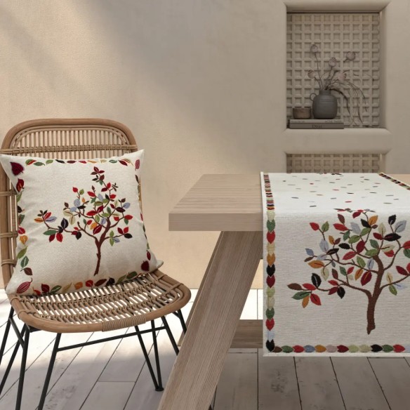 Camino de Mesa Beige Árbol de la Vida 40x135 cm en Tejido Jacquard